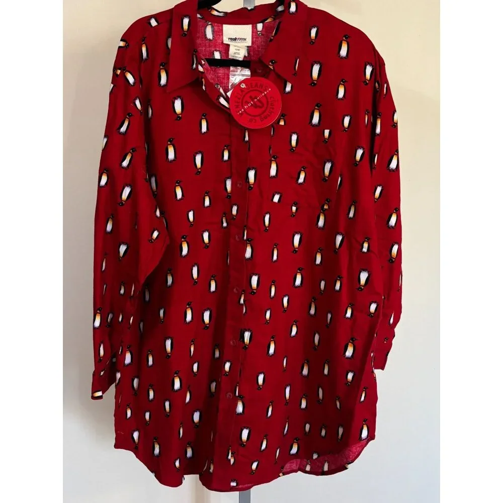 Venezia Jeans Night Shirt Pajamas Top Red Penguin Christmas Holidays 18 20 NWT - Picture 9 of 9